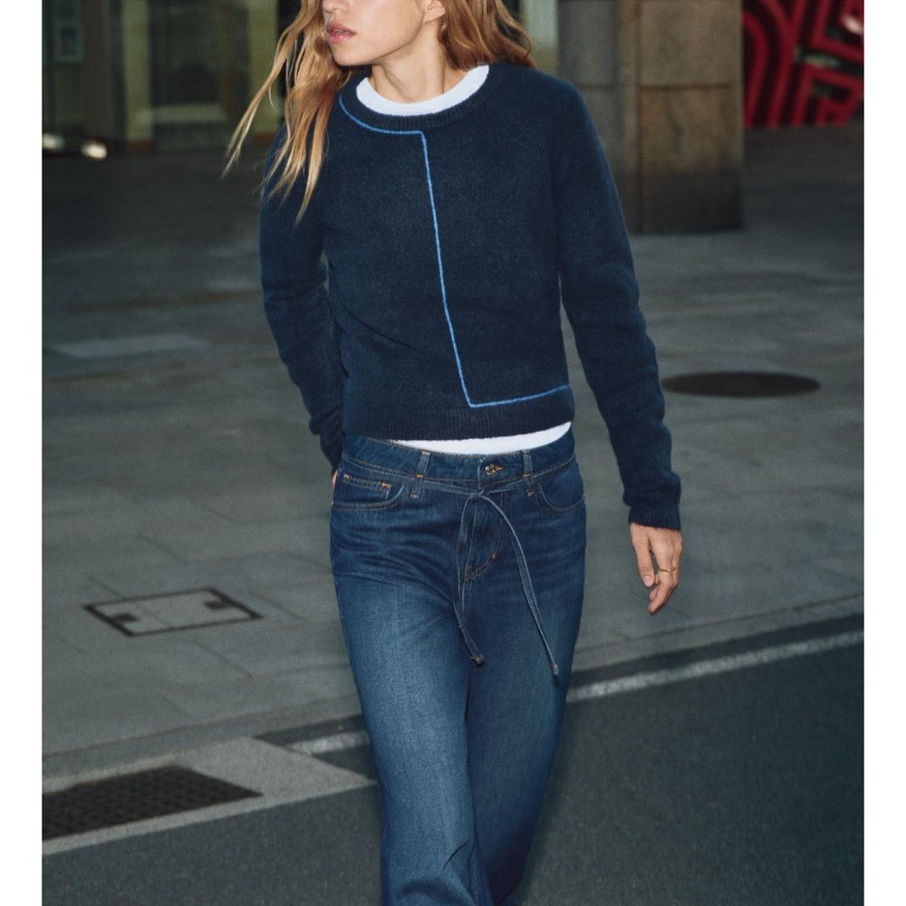 Zara Knit Sweater with Contrast Piping